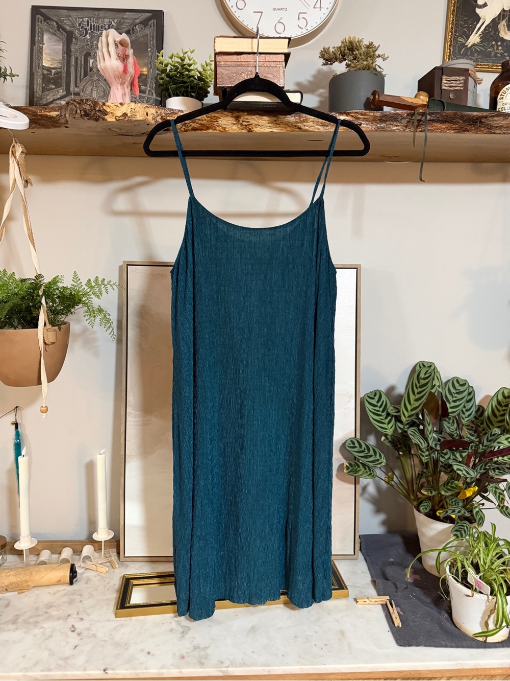 NWT Hayden LA Teal Crinkled Slip Spaghetti Strap Dress